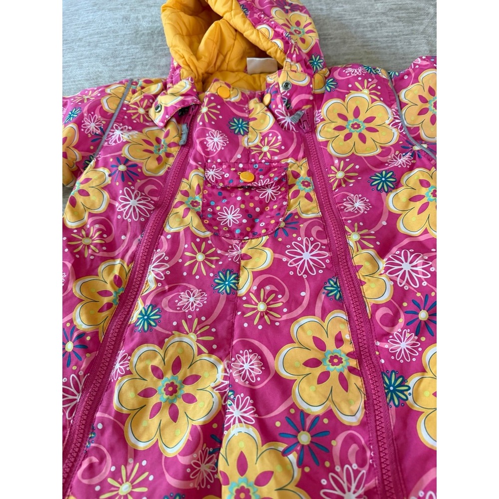Hanna Andersson Floral Snowsuit Toddler Size 80 Pink Hooded Winter Suit 18-24 - Picture 2 of 4